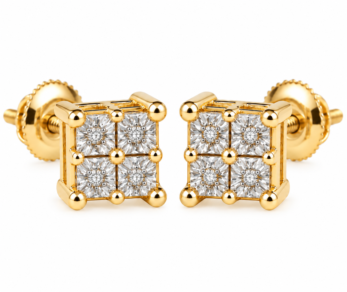 King Of Bling's 0.03ct Diamond Stud Earrings For Women Yellow 925 Sterling Silver Stud For Men KING OF BLINGS