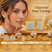 King Of Bling's 0.05ct Diamond For Yellow 925 Sterling Silver Men's & Women's Square Earrings KING OF BLINGS