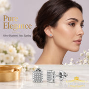 King Of Bling's 0.05ct Diamond For White 925 Sterling Silver Men's & Women's Square Earrings KING OF BLINGS