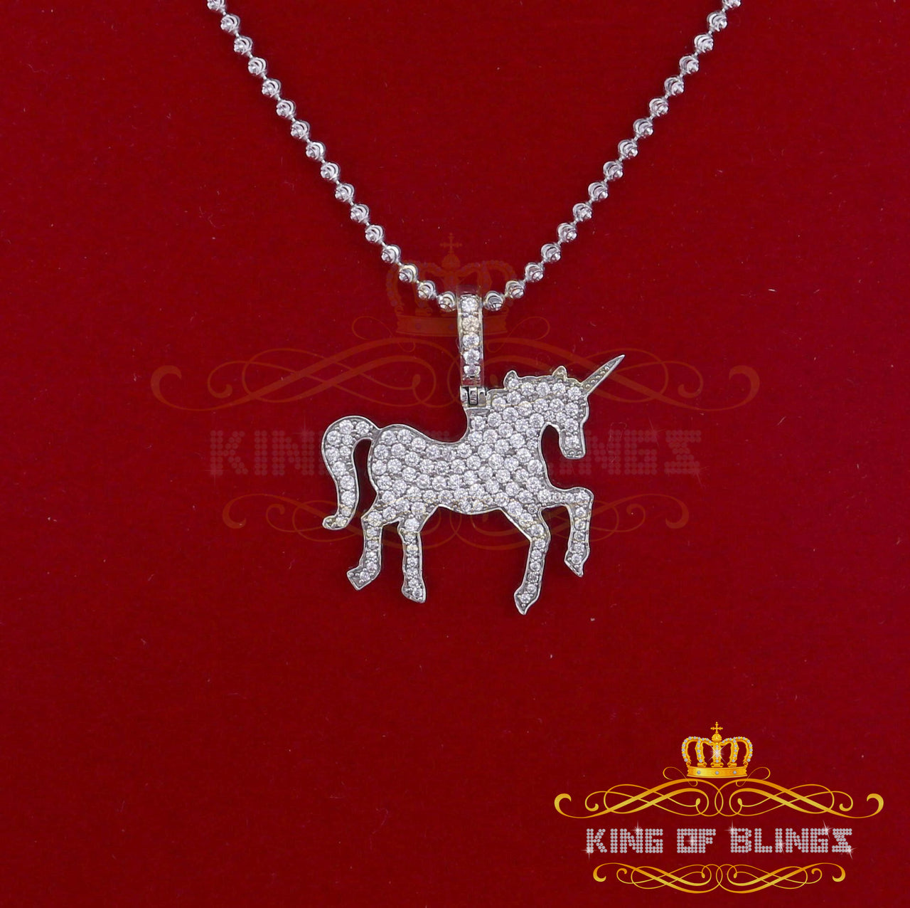 White 925 Sterling Silver Unicorn Shape Pendant with 2.44ct Cubic Zirconia KING OF BLINGS