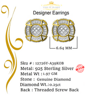 King of Bling's Aretes Para Hombre Silver 0.25ct Diamond For Ladies / Gent's Yellow Stud Earring KING OF BLINGS