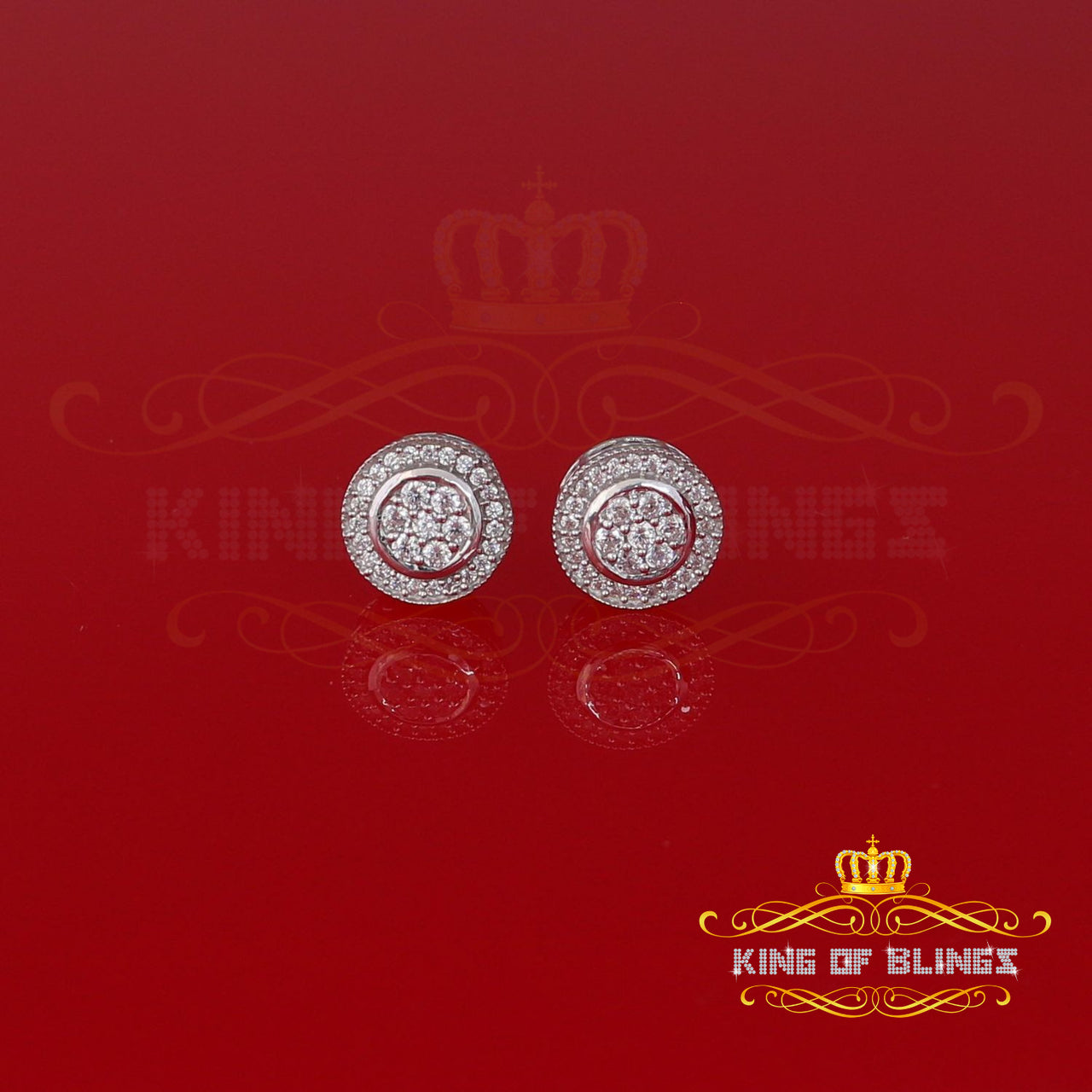 King of Bling's Aretes Para Hombre 925 White Silver 1.59ct Cubic Zirconia Round Women's Earrings
