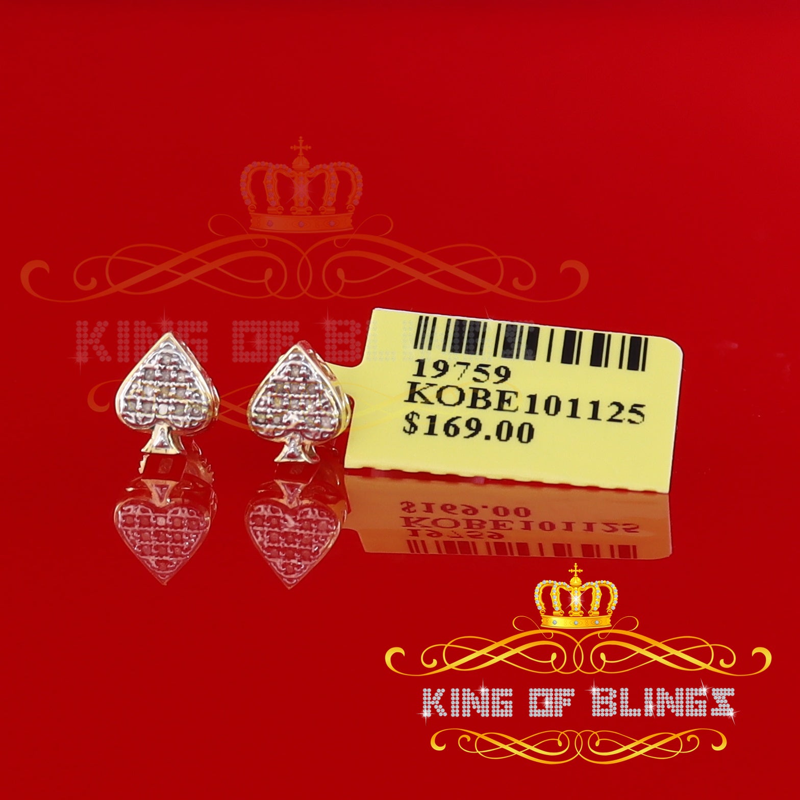 King of Blings-925 Sterling Silver Yellow 0.05ct Diamond For Women's & Men's Stud Heart Earring KING OF BLINGS