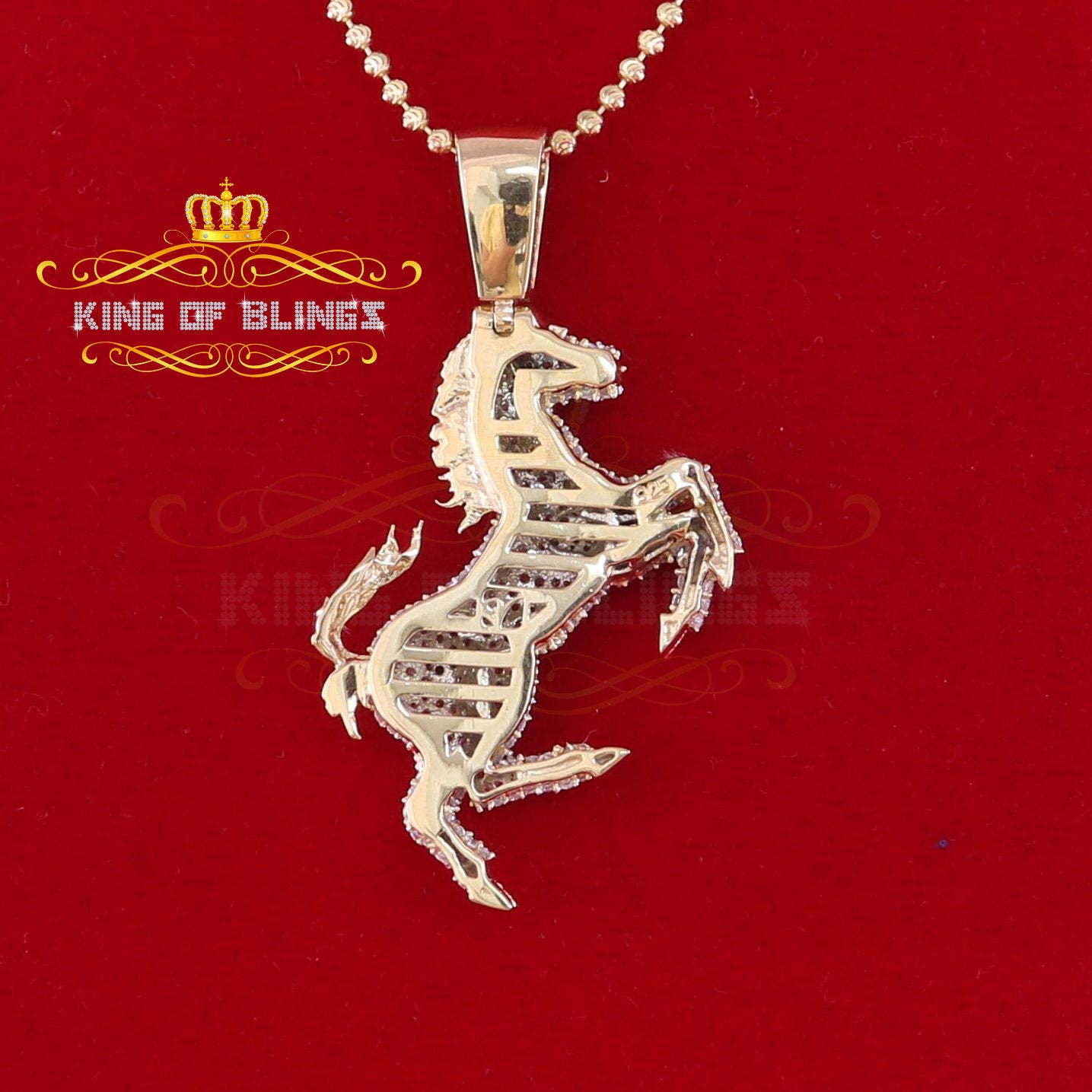 Yellow 925 Sterling Silver Horse Shape Pendant with 4.15ct Cubic Zirconia Stone KING OF BLINGS
