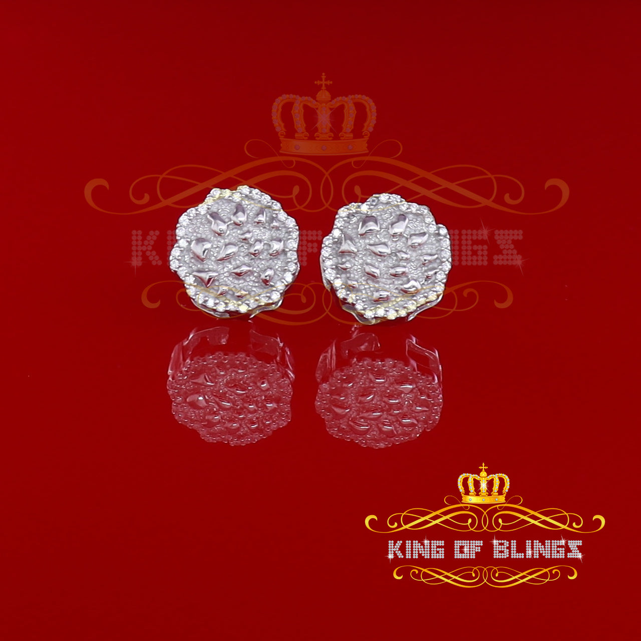 King Of Bling's 925 White Silver Nuggtte's 1.38ct Cubic Zirconia Hip Hop Women's Flower Earrings