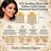 King Of Bling's 925 Sterling Silver 0.05ct Genuine Diamond Women's & Men's Yellow Square Earring KING OF BLINGS