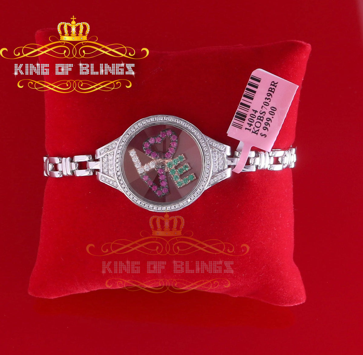 925 Silver White Men's/Womens Bracelet Floating Love Cubic Zirconia Size 7 Inch KING OF BLINGS
