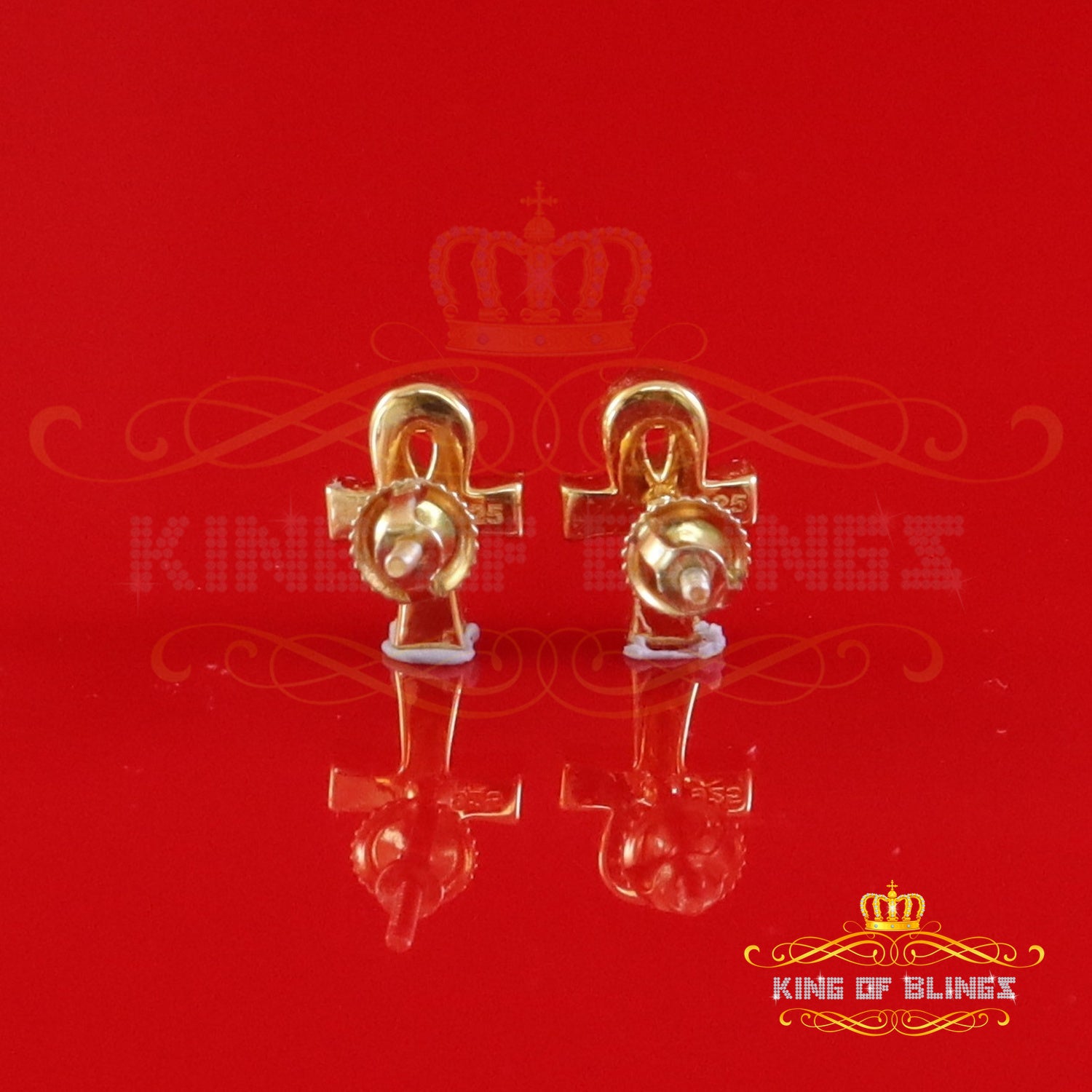 King of Blings-0.25ct Diamond 925 Sterling Silver Yellow for Men's & Women Stud ANKH Earrings King of Blings