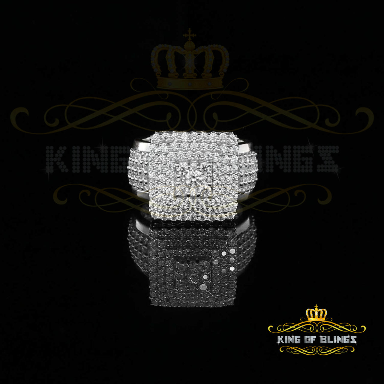 King Of Bling's925 Sterling Silver White 8.50ct Cubic Zirconia Wide Square Womens Ring Size 7.5