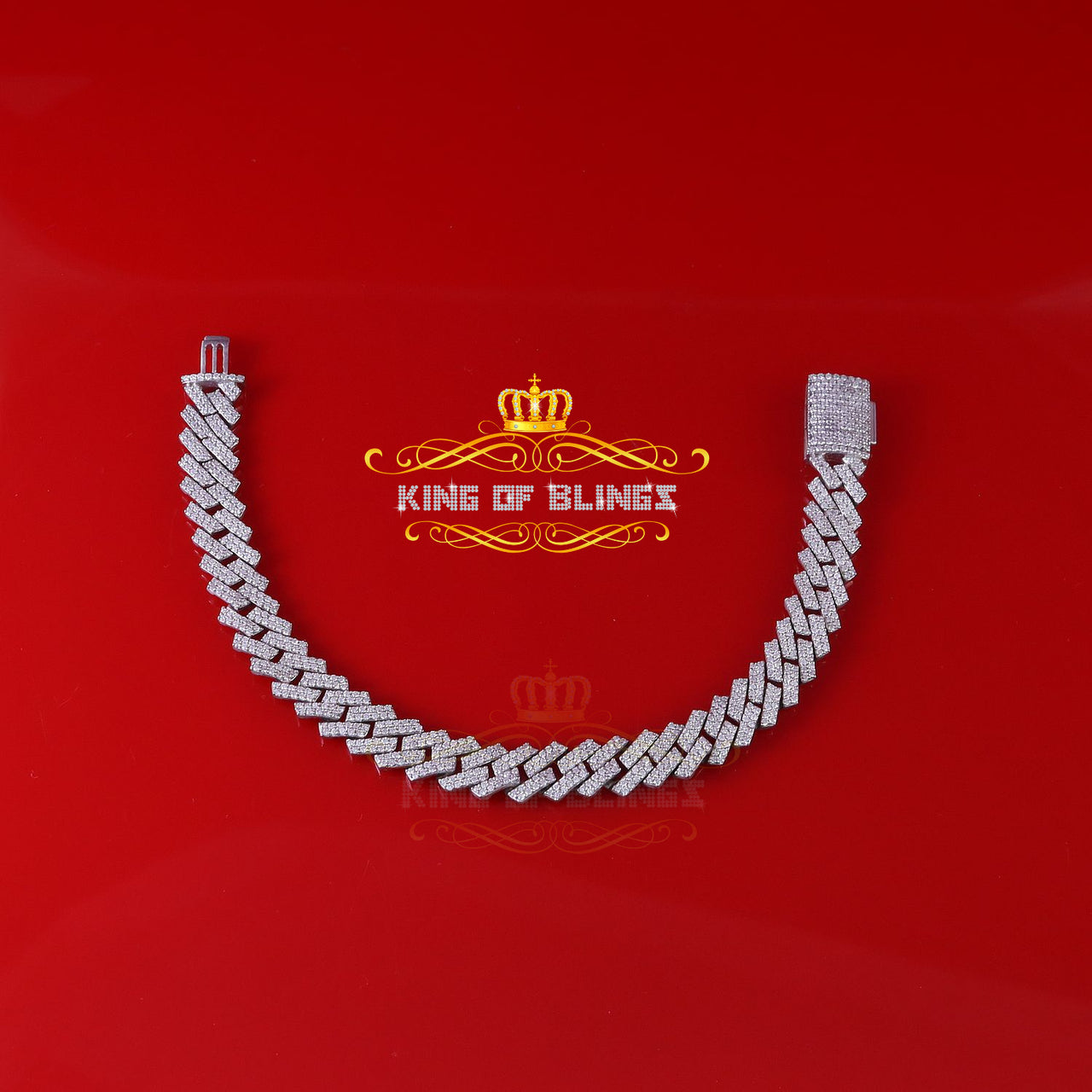 King Of Bling's 925 Silver Moissanite White Men's Cuban Bracelet SZ 8 inch & 10mm Width