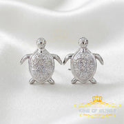 King Of Bling's 925 Sterling White Silver 0.10ct Diamond Turtle Earrings For Women's & Men's KING OF BLINGS