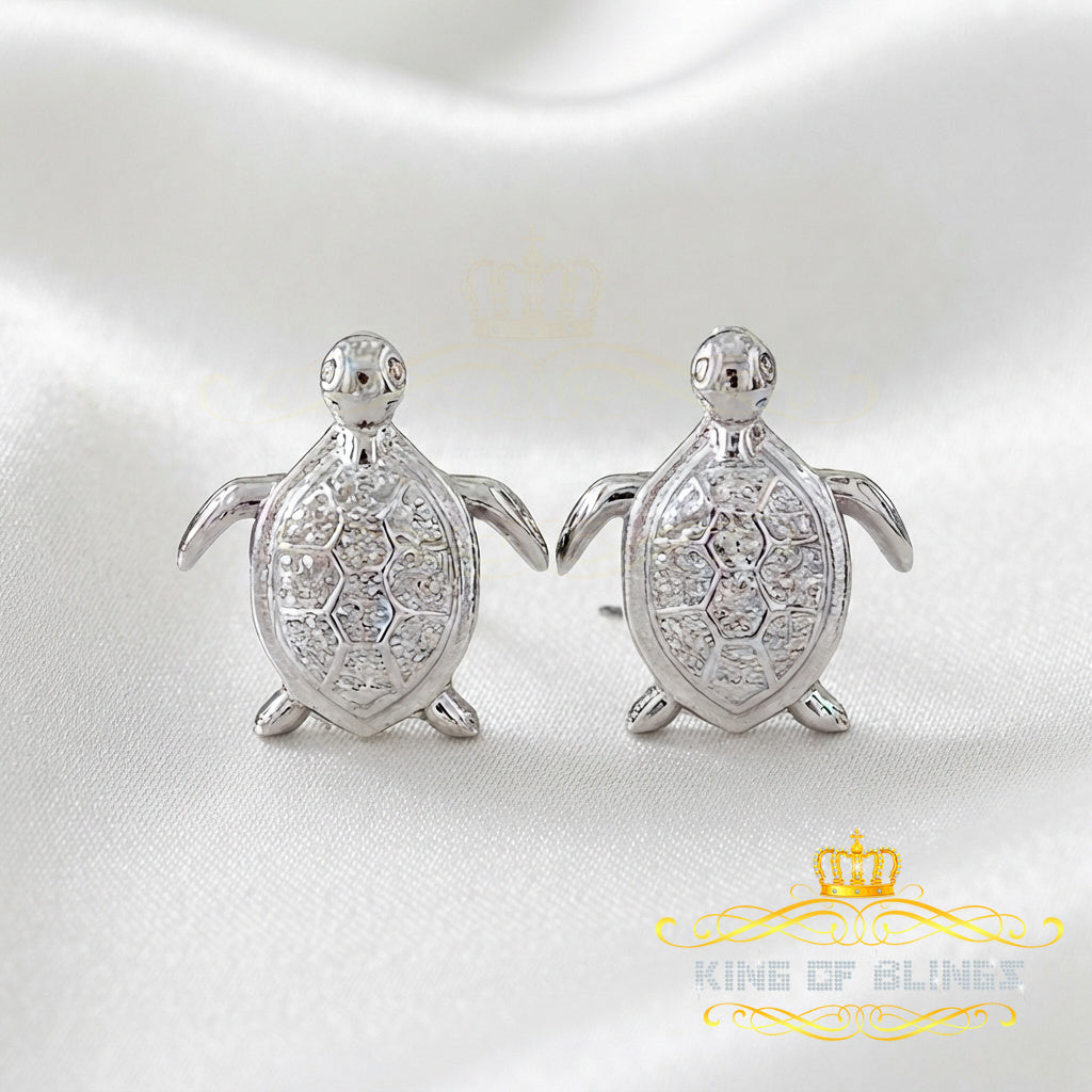 King Of Bling's 925 Sterling White Silver 0.10ct Diamond Turtle Earrings For Women's & Men's KING OF BLINGS