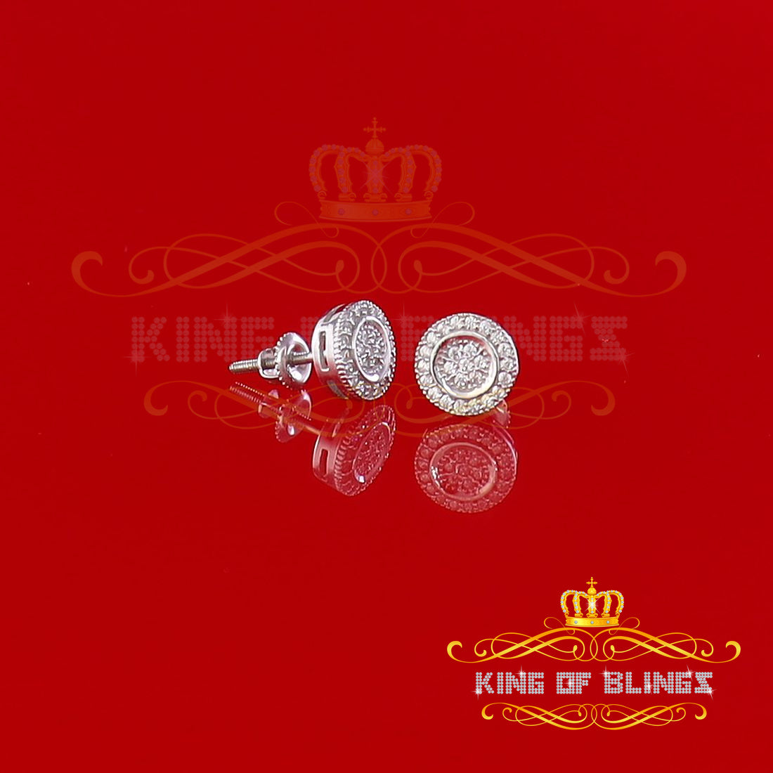 King of Blings- Aretes Para Hombre 925 White Silver Women's 0.5ct Cubic Zirconia Round Earrings KING OF BLINGS