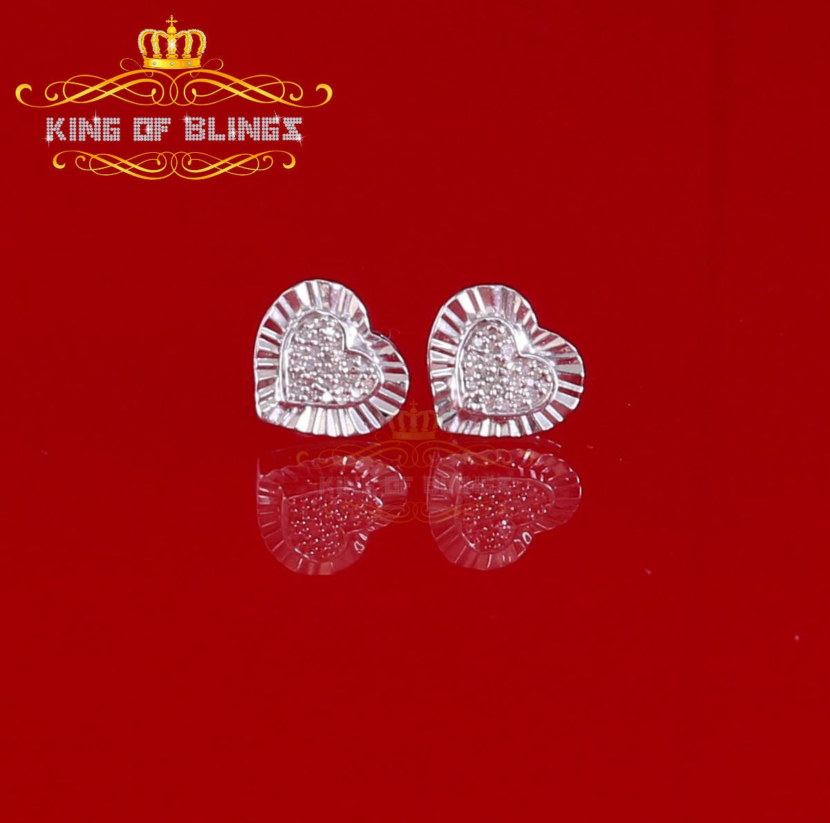 King Of Bling's Aretes Para Hombre Heart 925 White Silver 0.15ct Diamond Women's Stud Earring KING OF BLINGS