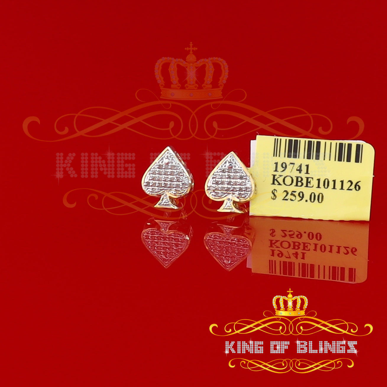 King of Blings-925 Sterling Silver Yellow 0.10ct Diamond For Women's / Men's Stud Heart Earring KING OF BLINGS