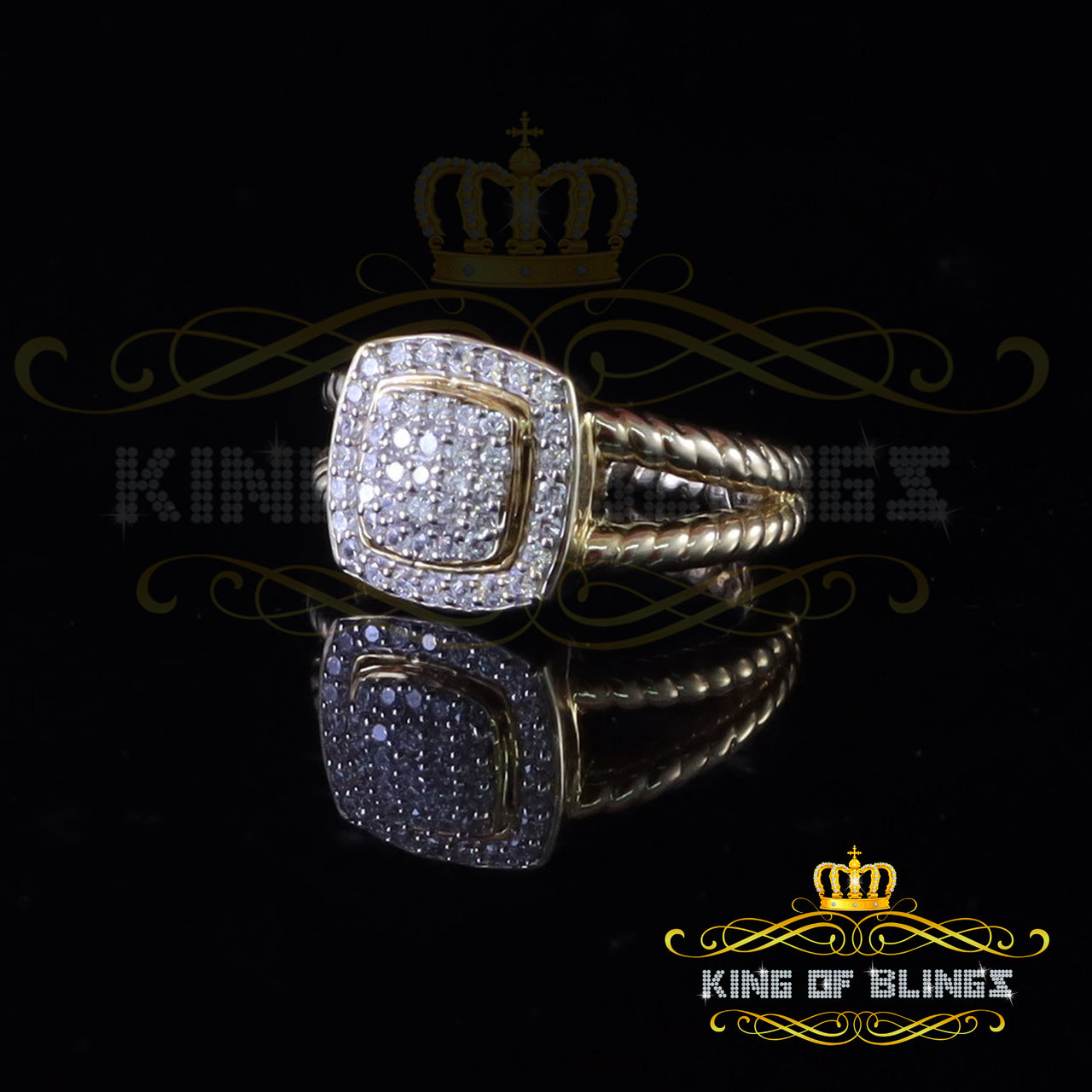 King Of Bling's 0.95ct Cubic Zirconia Yellow 925 Silver Square Womens Ring Size 7.5