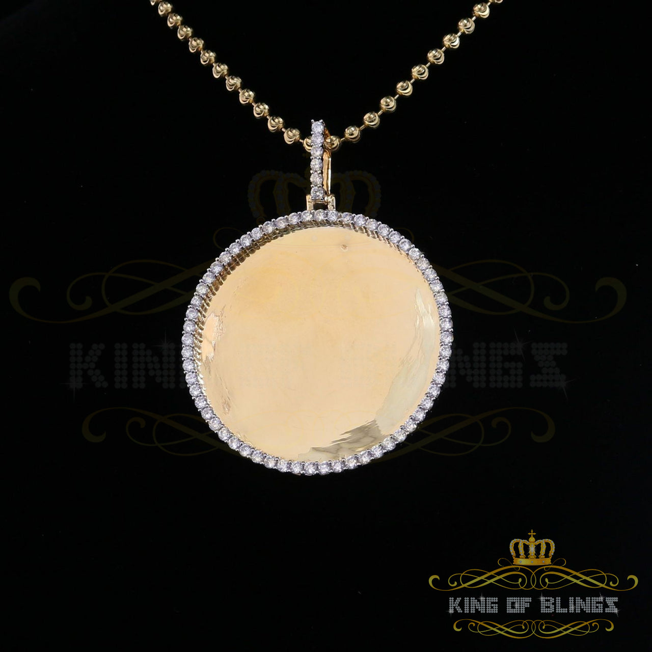 King of Bling's Yellow 1.75" Picture Round Pendant Sterling Silver with 3.96ct Cubic Zirconia