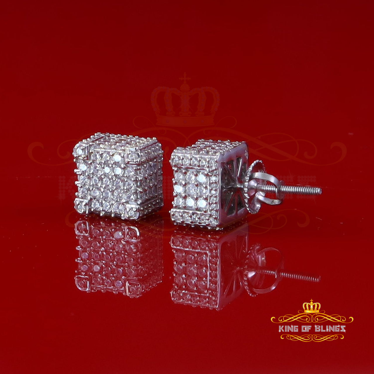 King of Bling's Women's 2.77 ct 925 Silver White Cubic Zirconia Cube Earrings