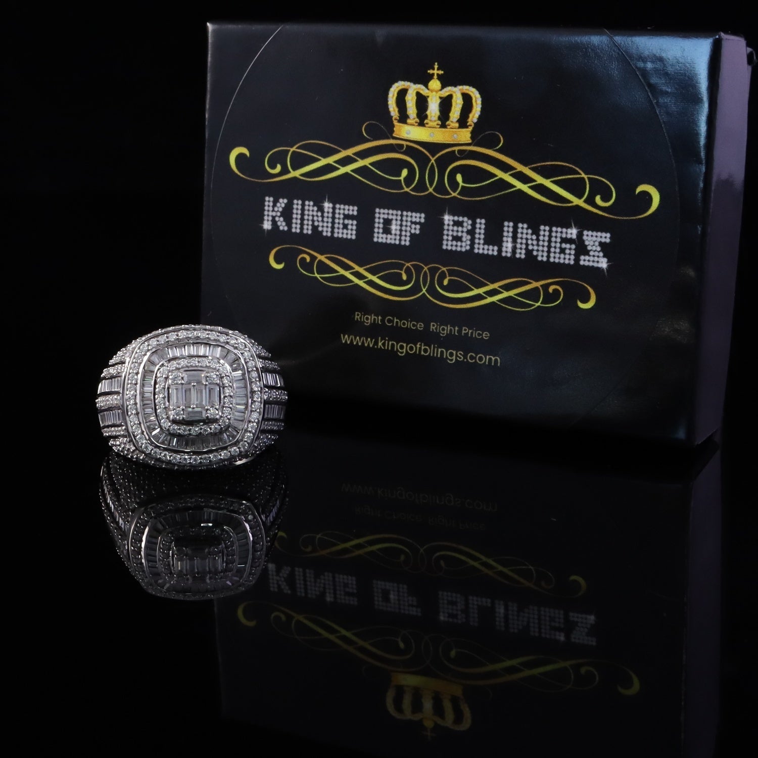 King of Bling's Men's/Womens 925 Silver 5.50ct VVS 'D' Moissanite White Square Round Rings SZ10 King of Blings
