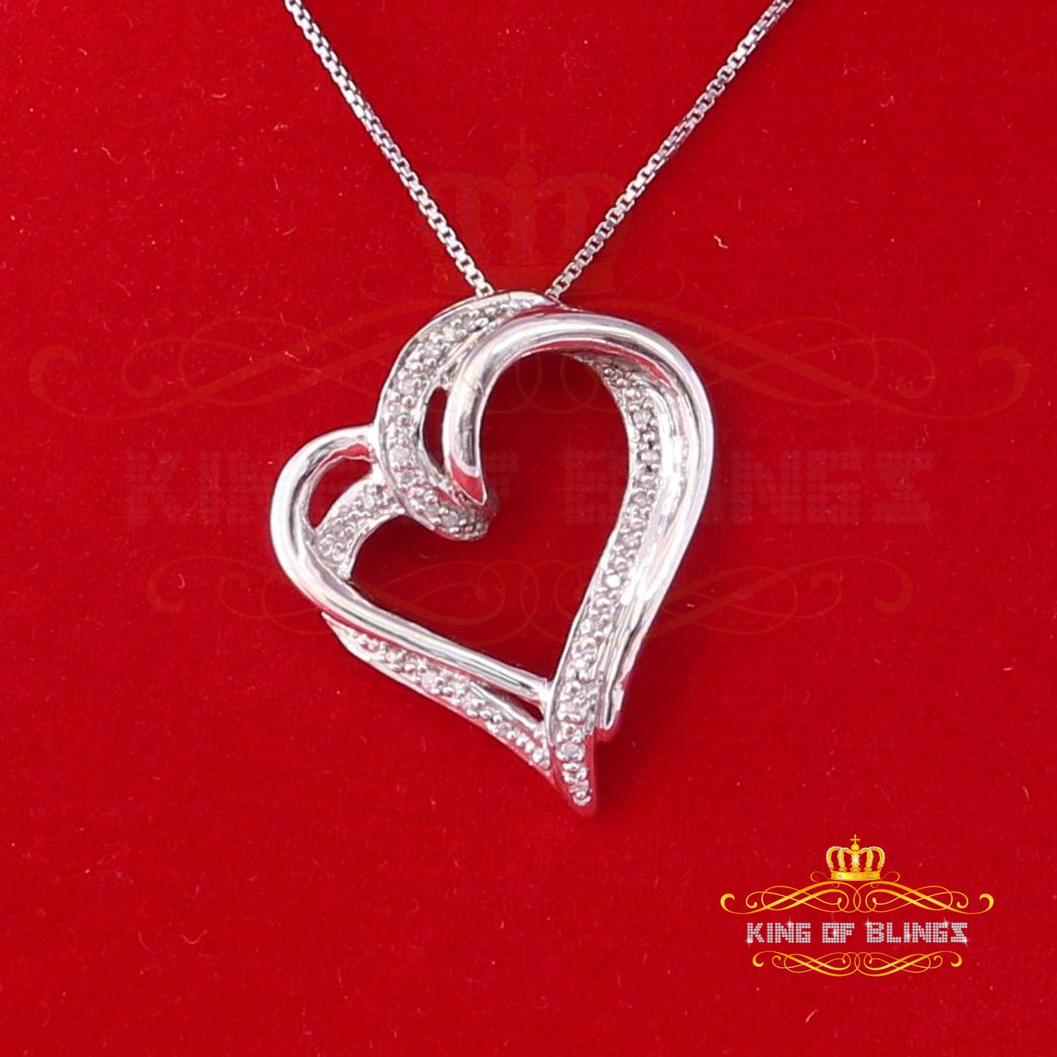 King Of Bling's Real 0.10CT Diamond HEART'S 925 Sterling Silver White Charm Necklace Pendant KING OF BLINGS