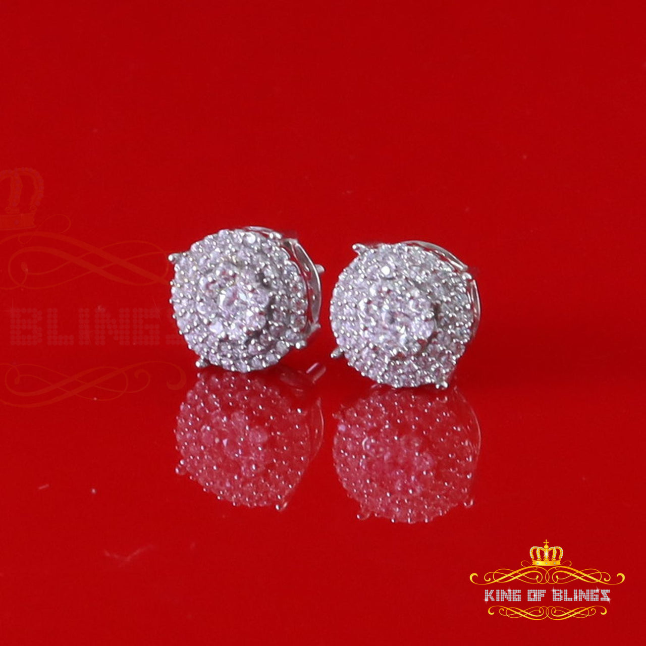 King of Blings- 925 White Silver Hip Hops 0.83ct Cubic Zirconia Women's & Men's Round Earrings