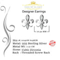 King of Blings- 925 White Silver Fleur de Lis Screw Back 0.25ct Cubic Zirconia Ladies Earrings KING OF BLINGS