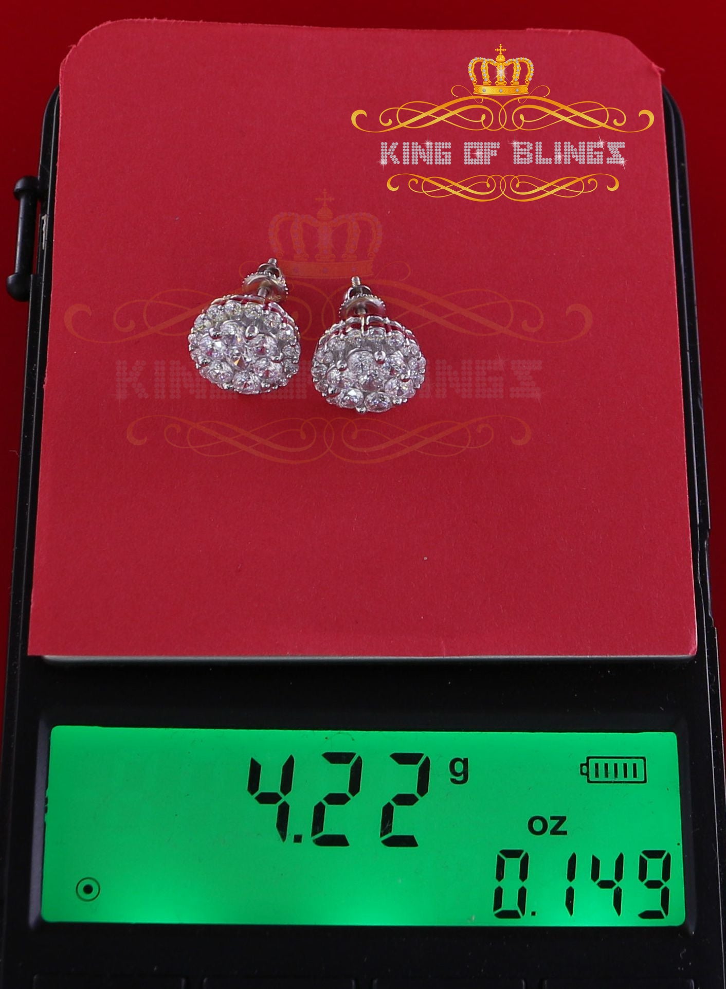 King of Blings- Aretes Para Hombre 925 White Silver 2.53ct Cubic Zirconia Round Women's Earring KING OF BLINGS