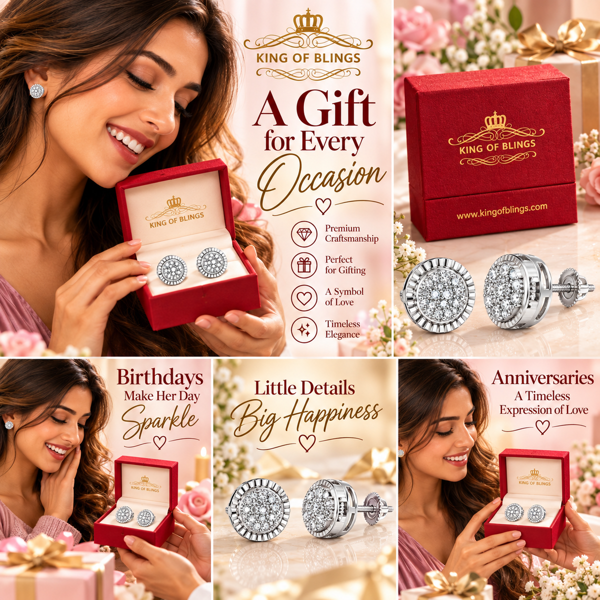 King Of Bling's 925 Sterling White Silver 0.10ct Diamond For Women's & Men's Round Earrings KING OF BLINGS