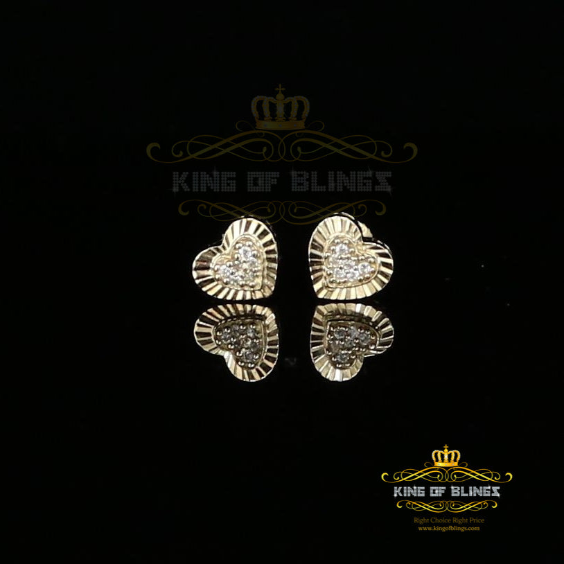 King of Bling's Aretes Para Hombre 925 Yellow Silver 1.28ct Cubic Zirconia Heart Women Earring