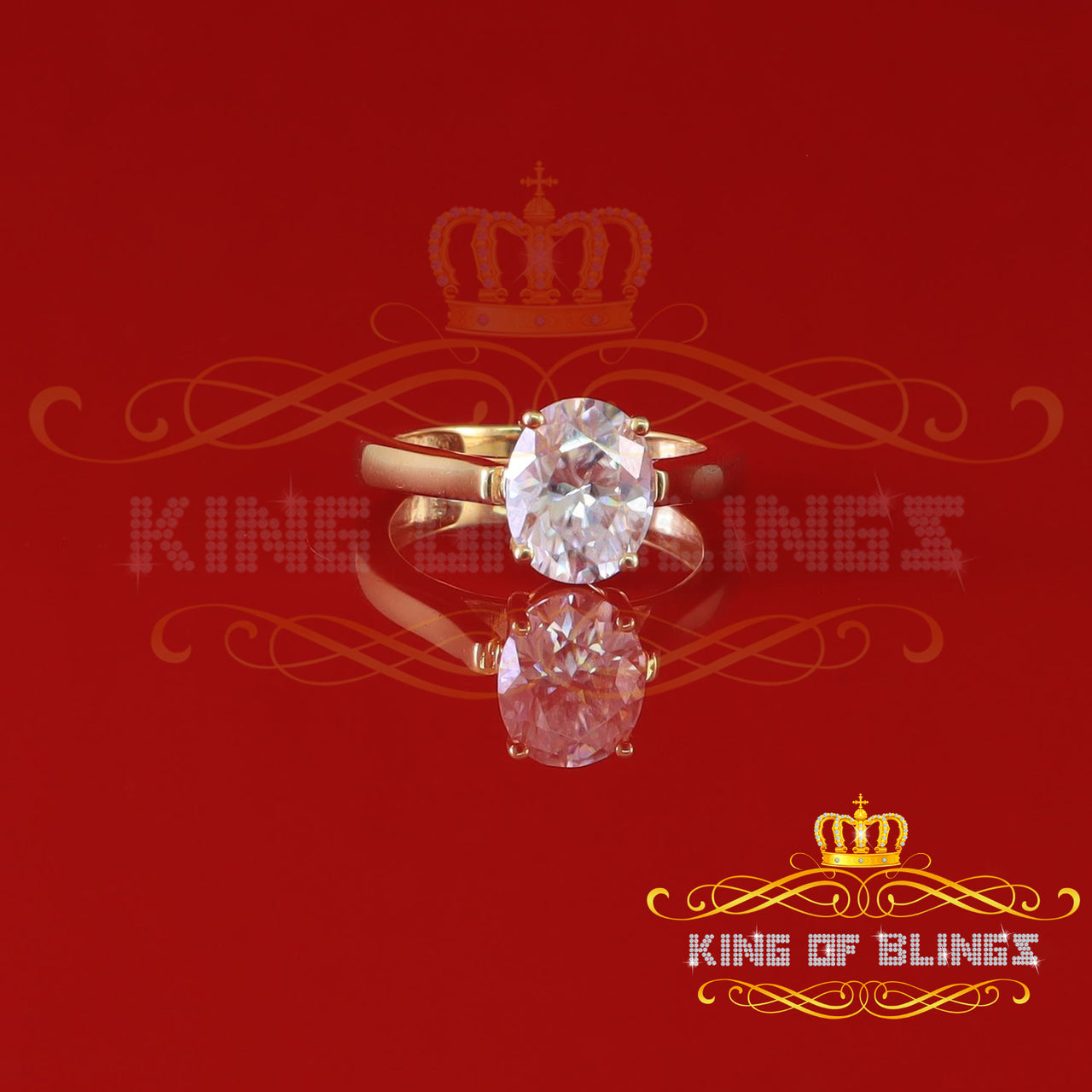 King Of Blings  10K Yellow Gold 2.00CT VVS' 'FL' D clr Oval Cut Solitaire Moissonite Ring S/7