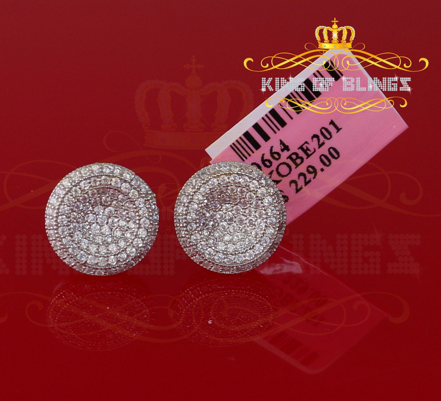 King of Blings- Aretes Para Hombre 925 White Silver 1.94ct Cubic Zirconia Round Women's Earrings KING OF BLINGS