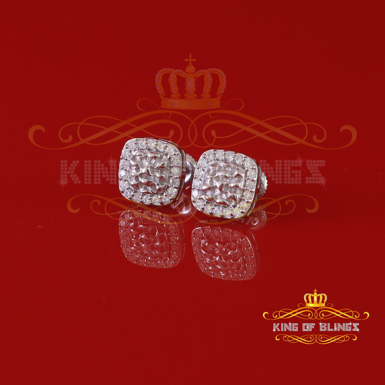 King of Bling's 1.00ct Moissanite White 925 Silver Womens Round Edge Square Shape Nugget Earring