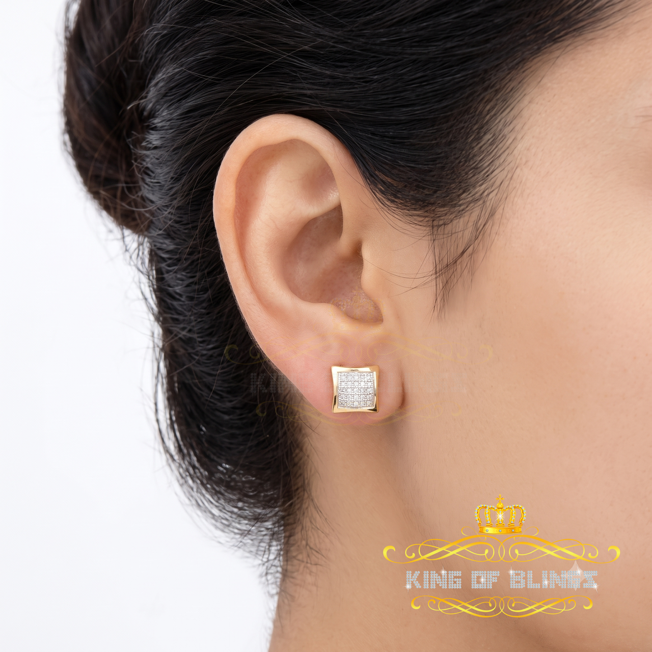 King of Blings-Aretes Para 925 Sterling Yellow Silver 0.20ct Diamond Women & Men Kite Earrings