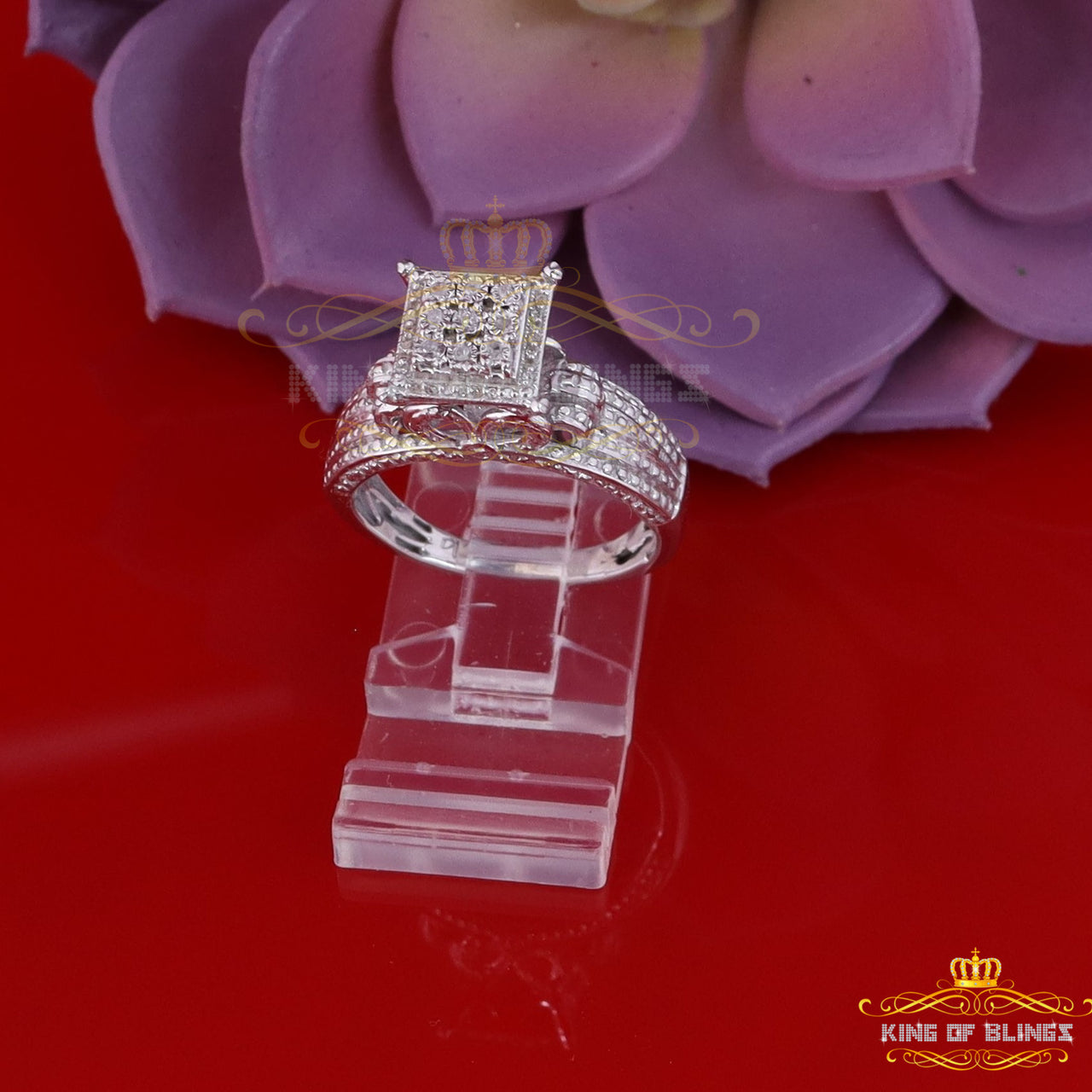 King Of Bling's 0.10CT Real Diamond 925 Sterling White Silver Fashion Square Womens Ring Size 7 KING OF BLINGS