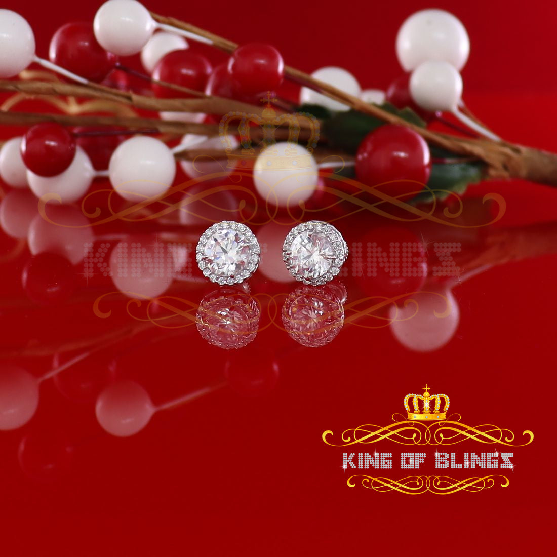 King of Blings- 925 White Silver 4.42ct Cubic Zirconia Women's & Men's Hip Hop Round Earrings KING OF BLINGS