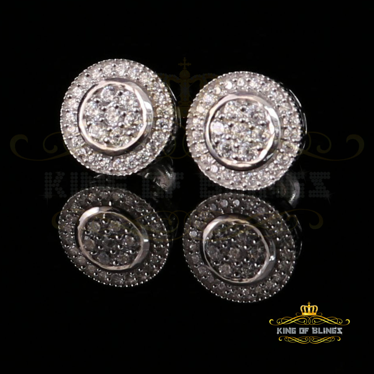 King of Blings- Aretes Para Hombre 925 White Silver 1.59ct Cubic Zirconia Round Women's Earrings KING OF BLINGS