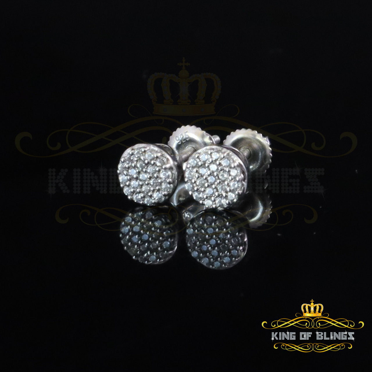 King of Blings- 925 White Silver Aretes Para Hombre 0.30ct Cubic Zirconia Women's Round Earrings