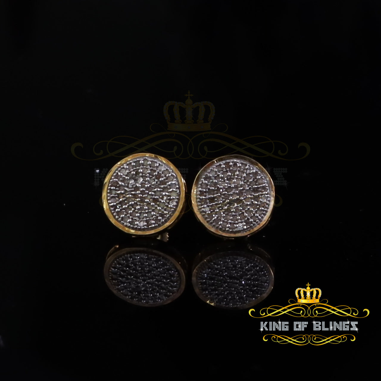 King of Blings-0.20ct Diamond Stud Earrings For Women Yellow 925 Sterling Silver Stud For Men's