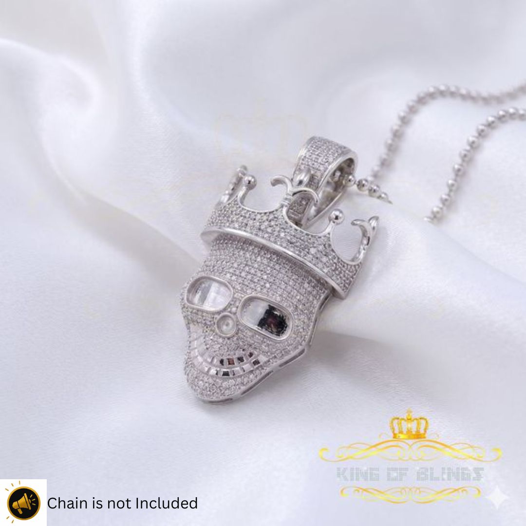 Sterling 925 Silver Skull Hat Shape White Necklace Pendant 3.34ct Cubic Zirconia