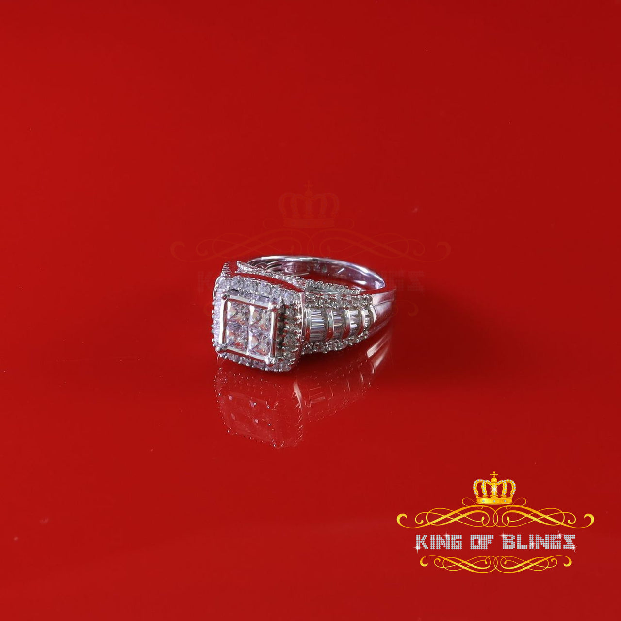 Sterling White Silver 4.00ct Square Cubic Zirconia Fashion Womens Ring Size 7
