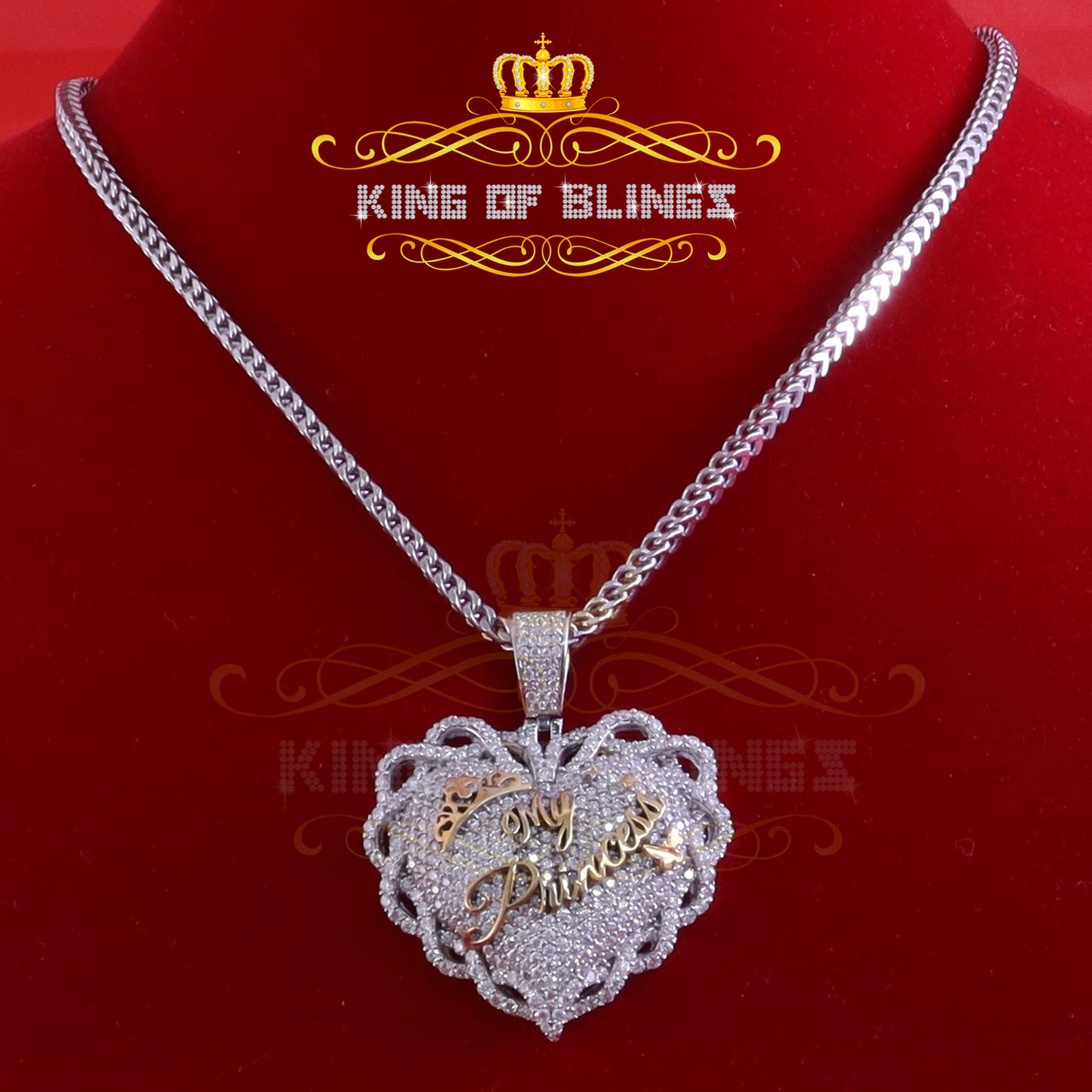 King Of Bling's King's Sterling Silver White "MY PRINCESS" Heart Pendant 6.00ct Real Moissanite KING OF BLINGS