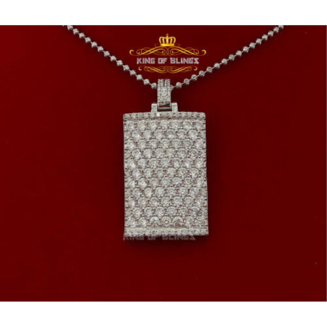 King of Bling's Dog Tag Shape 925 Sterling White Silver Pendant 12.60ct Cubic Zirconia Stone King of Blings