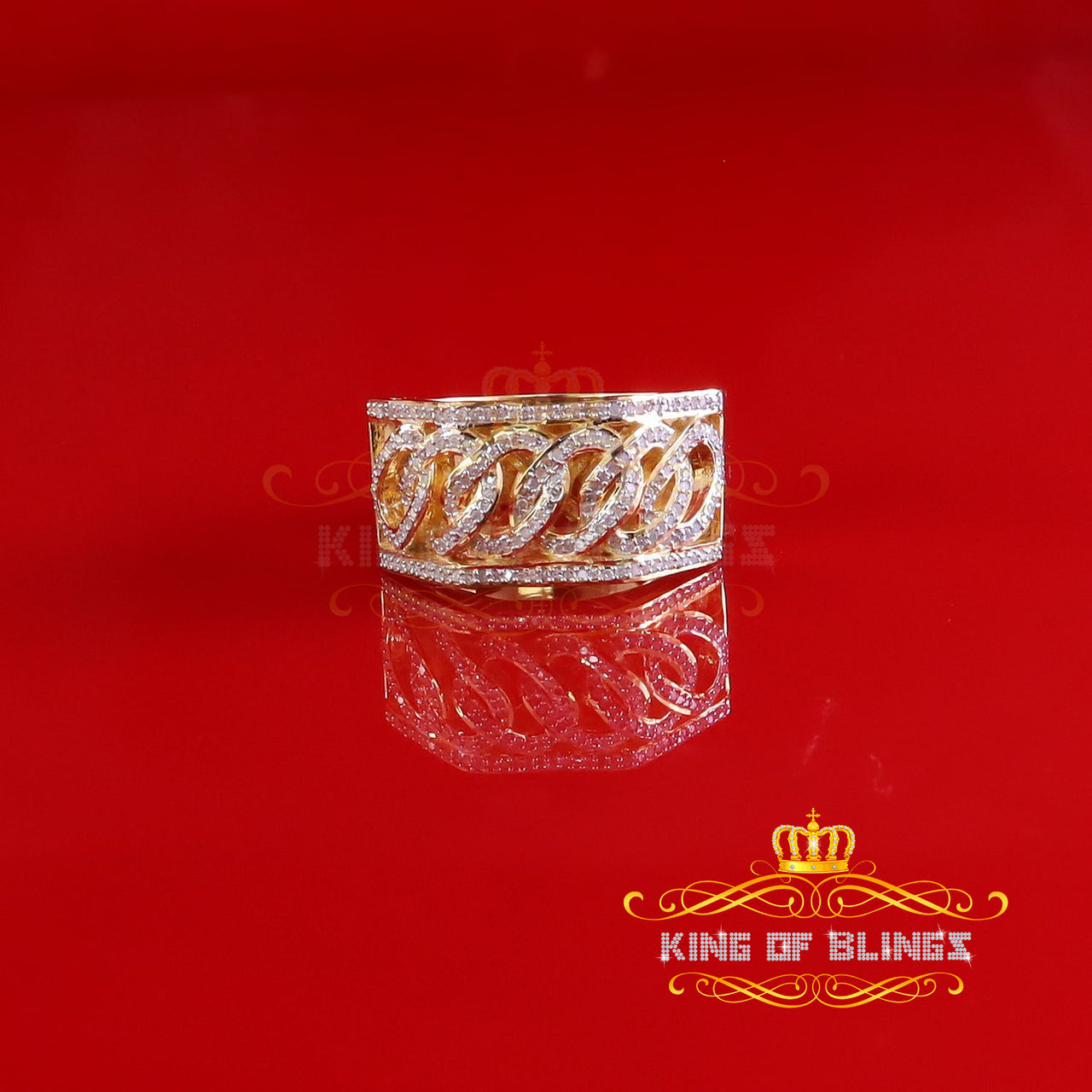 King Of Bling's Stylish Cuban Yellow Silver Micro Real Diamond 0.50 CT 925 Men's Band Ring Sz 10