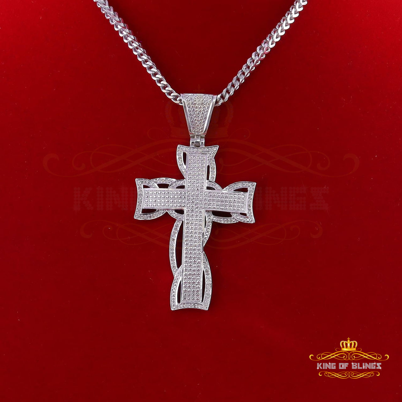 King Of Bling's Real 0.33ct Diamond 925 Sterling Silver CROSS Charm Necklace Pendant in White