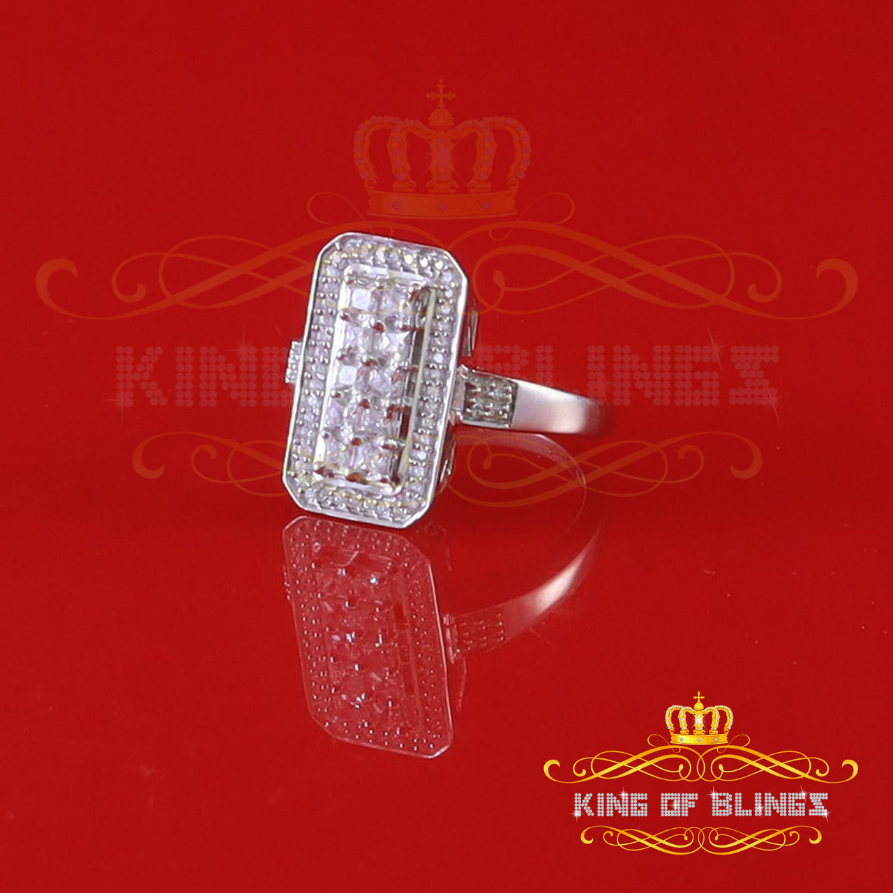 King Of Bling's925 Sterling Silver White Cubic Zirconia 2.75ct Rectangle Womens Ring Size 7