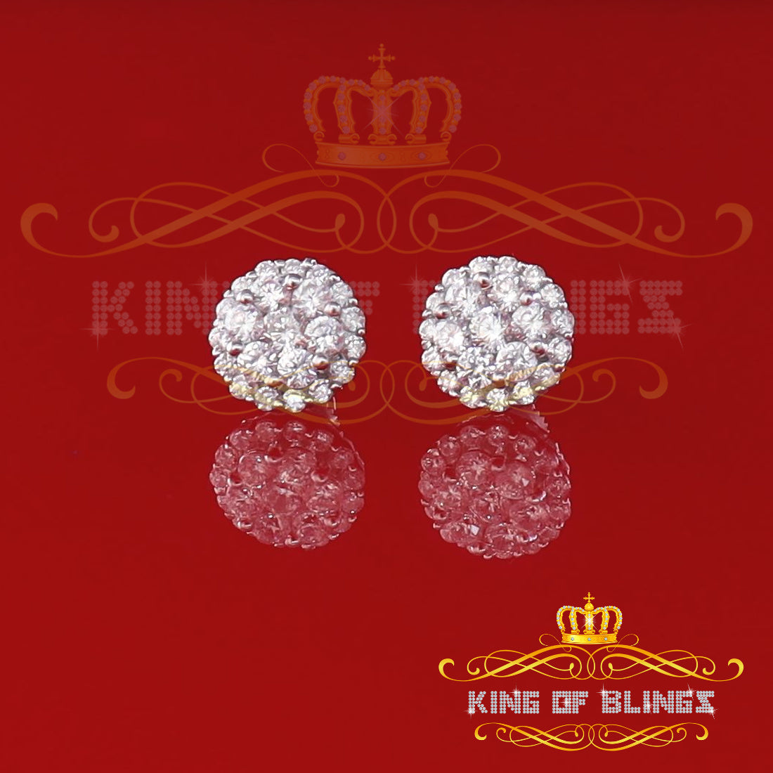 King of Blings- Aretes Para Hombre 925 White Silver 2.45ct Cubic Zirconia Round Women's Earring KING OF BLINGS