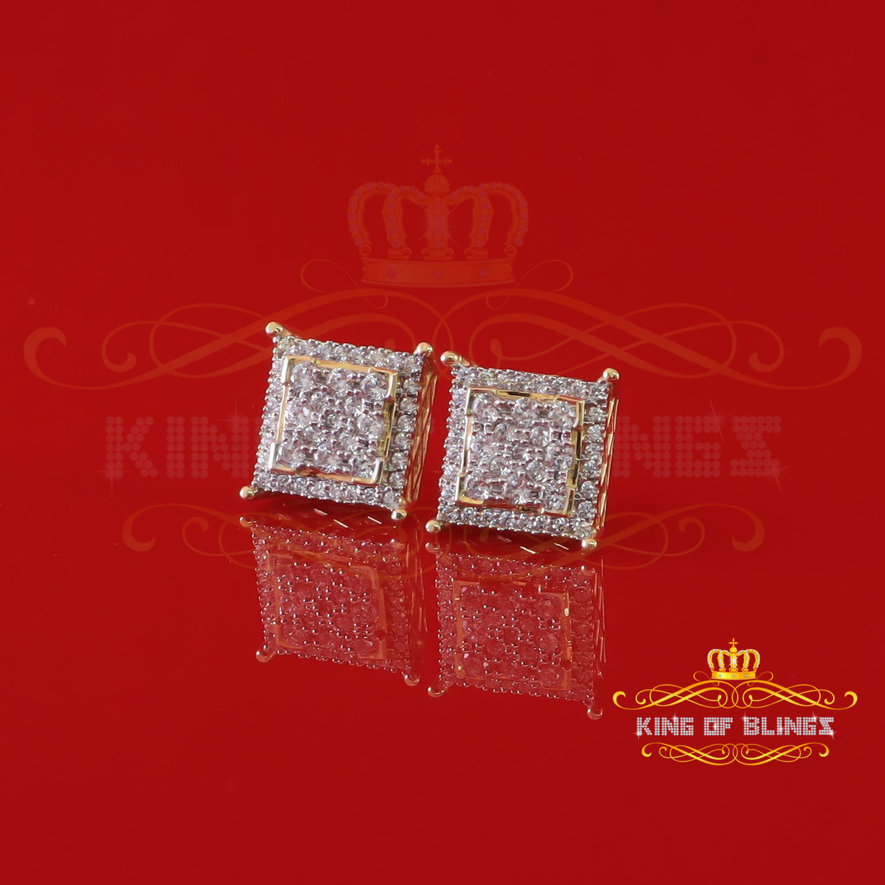 King of Bling's Hip Hop 925 Yellow Sterling Silver 2.73ct Cubic Zirconia Women's Square Earrings