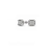 King Of Bling's 0.10 ct Real Diamond 3D Puff Cushion Square Crown White 925 Silver Stud Earrings KING OF BLINGS