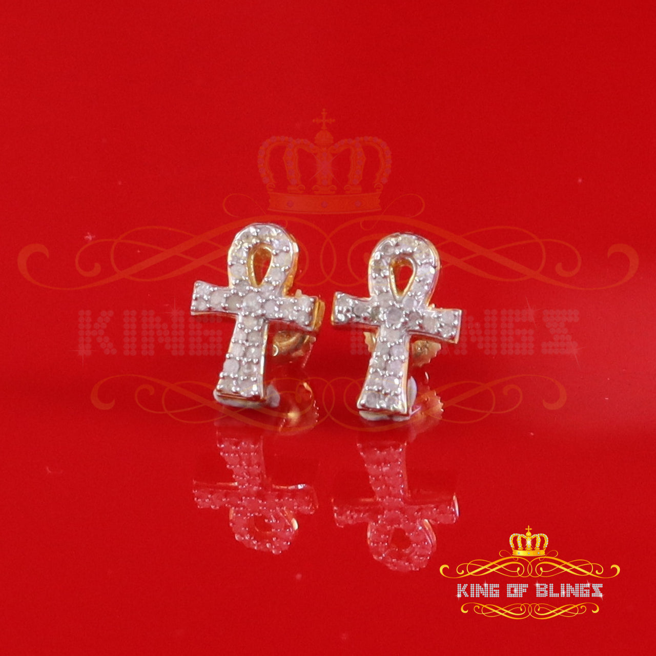 King of Blings-0.25ct Diamond 925 Sterling Silver Yellow for Men's & Women Stud ANKH Earrings King of Blings