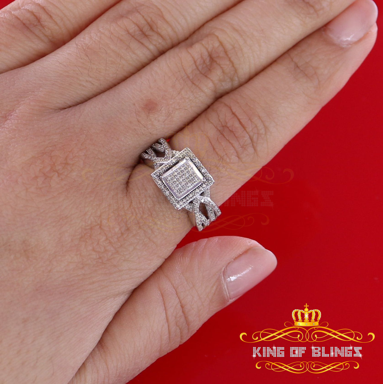 King Of Bling's 0.25ct Real Diamond 925 Sterling White Wedding Silver Womens Square Ring Size 7 KING OF BLINGS